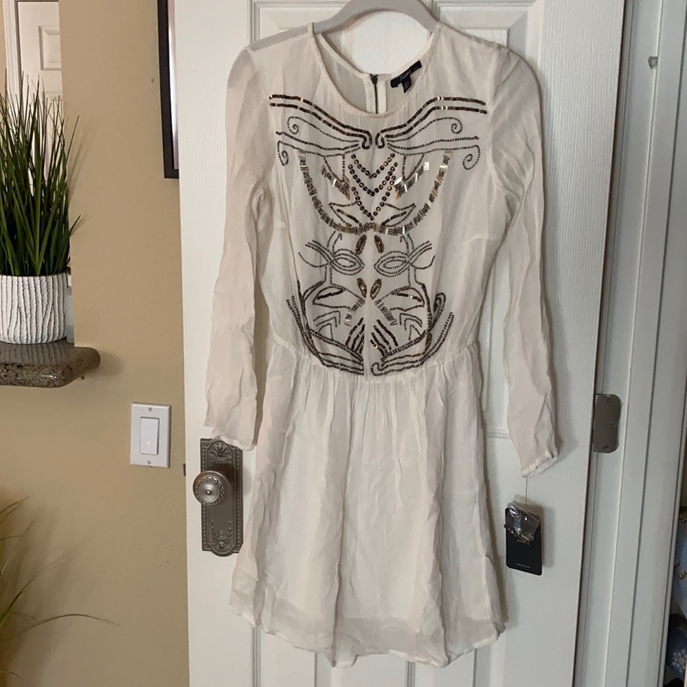 Zara Collection white dress with beaded design. Sheer back new with tags.